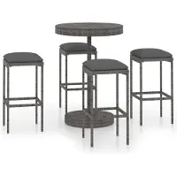 vidaXL Ensemble bar de jardin 5 pièces avec coussins Poly rotin gris