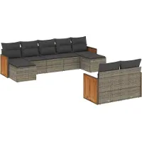 vidaXL Ensemble de salon de jardin 9 pièces avec coussins Gris Poly rotin