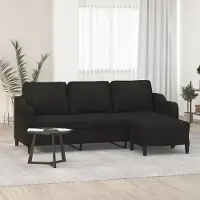 Prolenta Maison Exclusive - Canapé 3 places avec pouf, noir, 180 cm, tissu