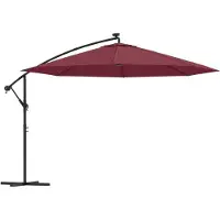 Syfax Parapluie avec éclairage LED Mât en acier rouge bordeaux 350 cm