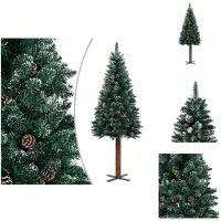 vidaXL Sapin de Noël élancé avec bois véritable et neige Vert 180 cm - Sapins de Noël