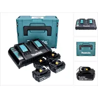 Makita Set Power-source Li 18V: 4x Batteries BL1840B 4,0Ah + Chargeur double DC18RD ( 197503-4 ) + Makpac