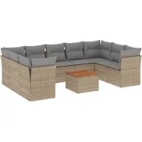vidaXL Ensemble de salon de jardin 10 pièces avec coussins Beige Poly Rattan
