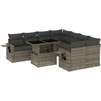 vidaXL Ensemble de salon de jardin 9 pièces avec coussins Gris Poly rotin