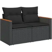Syfax Canapé de jardin avec coussins 2 places en polyrotin noir