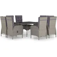 Syfax Ensemble à manger de jardin 9 pcs Résine tressée et verre Gris