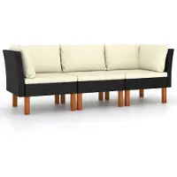 vidaXL Canapé de jardin 3 places avec coussins Noir Poly Rattan
