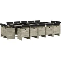 vidaXL Ensemble de jardin 15 pièces avec coussins gris clair Poly rotin