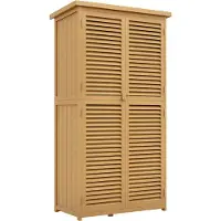 Outsunny Armoire de jardin en bois, abri à outils à 4 compartiments avec toit en bitume, jaune clair