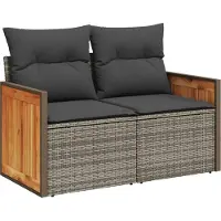 Syfax Canapé de jardin 2 places avec coussins gris résine tressée