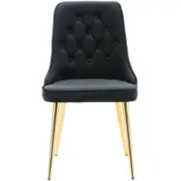 Ebuy24 VelvetDeluxe Chaise de salle à manger en velours, noir, finition laiton.