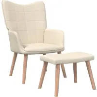 Syfax Chaise de relaxation avec tabouret Crème Tissu