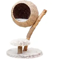 Fudajo Arbre à chat - 83 cm de haut - Meuble grattage félin peluche - Couleur crème-marron - avec Panier de couchage, sisal, et plate-forme