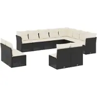 vidaXL Ensemble de 12 canapés de jardin avec coussins noir poly rotin
