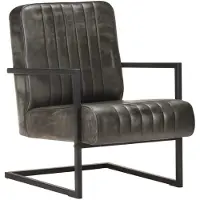 The Living Store Fauteuil cantilever Distressed Gris cuir véritable
