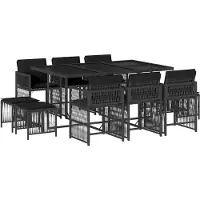 vidaXL Ensemble de jardin 11 pièces avec coussins Noir Poly Rattan