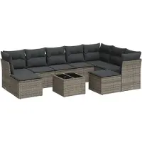 vidaXL Ensemble de salon de jardin 10 pièces avec coussins Gris Poly Rattan