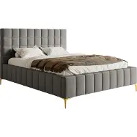 Selsey Szejlo - Lit rembourré avec sommier à lattes et coffre de lit, housse chenille en gris, 180 cm