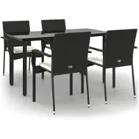 Syfax Ensemble à manger de jardin coussins 5pcs Noir Résine tressée