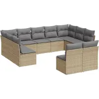 vidaXL Ensemble de salon de jardin 11 pièces avec coussins Beige Poly Rattan