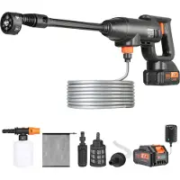 Vevor Nettoyeur haute pression à batterie Sans fil Nettoyeur à eau Pistolet nettoyeur à pression (220W 21V, 40bar, pour le nettoyage mobile et l'arrosage, 4L/min, accessoires inclus, chargeur)
