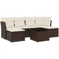 Syfax Salon de jardin avec coussins 7 pcs marron résine tressée