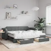 Prolenta Maison Exclusive - Lit de jour convertible avec tiroirs, gris foncé, 80 x 200 cm, tissu