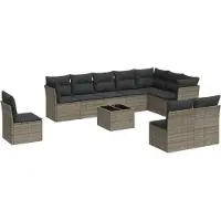 vidaXL Ensemble de salon de jardin 11 pièces avec coussins Gris Poly rotin