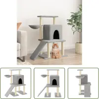 The Living Store Arbre à chat avec colonnes à griffer en sisal gris clair 96,5 cm