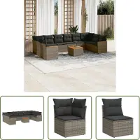 The Living Store 11 pcs. salon de jardin avec coussins Gris Poly Rattan