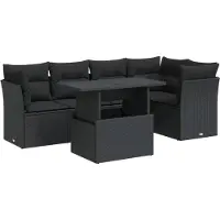 vidaXL Ensemble de salon de jardin 6 pièces avec coussins noir poly rotin