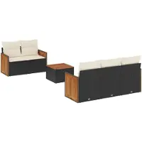 Syfax Salon de jardin 6 pcs avec coussins noir résine tressée