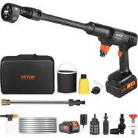 Vevor Nettoyeur Haute Pression sur Batterie sans Fil 21 V Nettoyeur Haute Puissance Portable 652 PSI 50 bar Laveuse Électrique 3,5 L/min Batterie 4,0 Ah Chargeur pour Nettoyage Terrasse Jardin Voiture