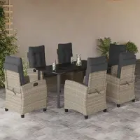 Prolenta Maison Exclusive - Ensemble à manger de jardin et coussins 7 pcs gris clair rotin