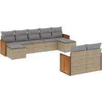 vidaXL Ensemble de salon de jardin 9 pièces avec coussins beige Poly rotin