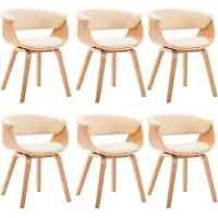 Syfax Chaises à manger lot de 6 crème bois courbé et similicuir