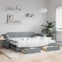 Prolenta Maison Exclusive - Canapé-lit convertible avec tiroirs, gris clair, 90 x 200 cm, tissu