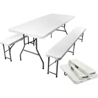 Gardlov Table de camping Meubles de camping Mallette de pique-nique 180x74x74cm Set de 2 tables de buffet Table de jardin pliable 3257
