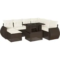 vidaXL Ensemble de jardin canapé 8 pièces avec coussins Marron Poly rotin