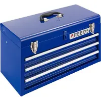 Arebos Boîte à outils bleue | Mallette avec 3 tiroirs, compartiments & poignée