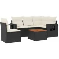 Syfax Salon de jardin 6 pcs avec coussins noir résine tressée