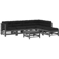 vidaXL Ensemble de salon de jardin 7 pièces avec coussins Gris Bois massif