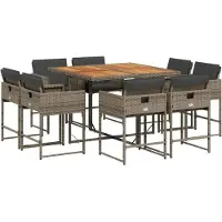 vidaXL Salon de jardin 9 pièces avec coussins Gris Poly Rattan
