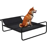 PawHut Lit surélevé pour chiens lit de camp pour chiens chats animaux de compagnie avec appui-tête, tissu textilène micro-perforé, interieur ou extérieur, 106 x 81 x 33 cm, noir