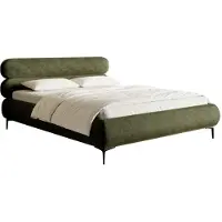 Selsey Roule - Lit rembourré vert olive avec pieds noirs, 180 cm