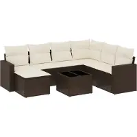 Syfax Salon de jardin 8 pcs avec coussins marron résine tressée