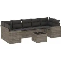 Syfax Salon de jardin 8 pcs avec coussins gris résine tressée