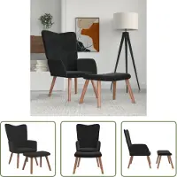 The Living Store Fauteuil relax avec pouf Noir velours