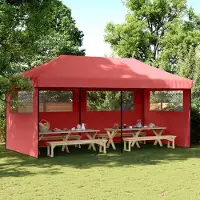 Prolenta Maison Exclusive - Tente de réception pliable Pop-Up avec 3 panneaux latéraux, rouge bordeaux