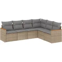 vidaXL Ensemble de salon de jardin 6 pièces avec coussins Beige Poly Rattan